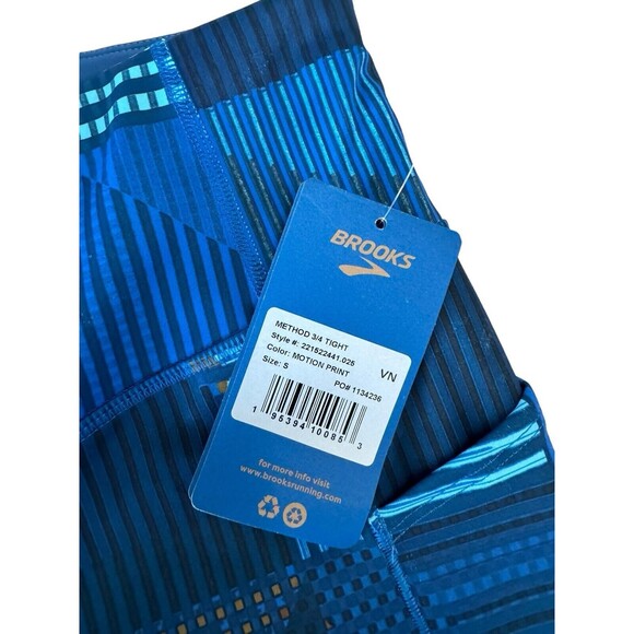 Brooks 221522 Method Women’s Small Leggings 3/4 Crop Tight NWT Blue Motion Print - Picture 4 of 14